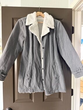 Gray Sherpa-Lined Winter Coat